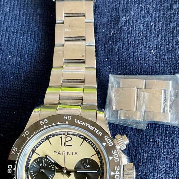 EUC Parnis 39mm Quartz Panda Chronograph w Tachymeter Date S/S Bracelet Links+ - Picture 9 of 9